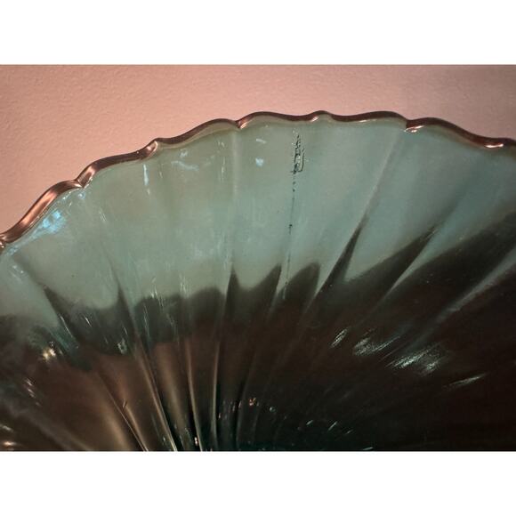 Jeannette Glass Swirl Ultramarine Vase 8.5 Inch Pedestal Aquamarine 1930s - Picture 4 of 7